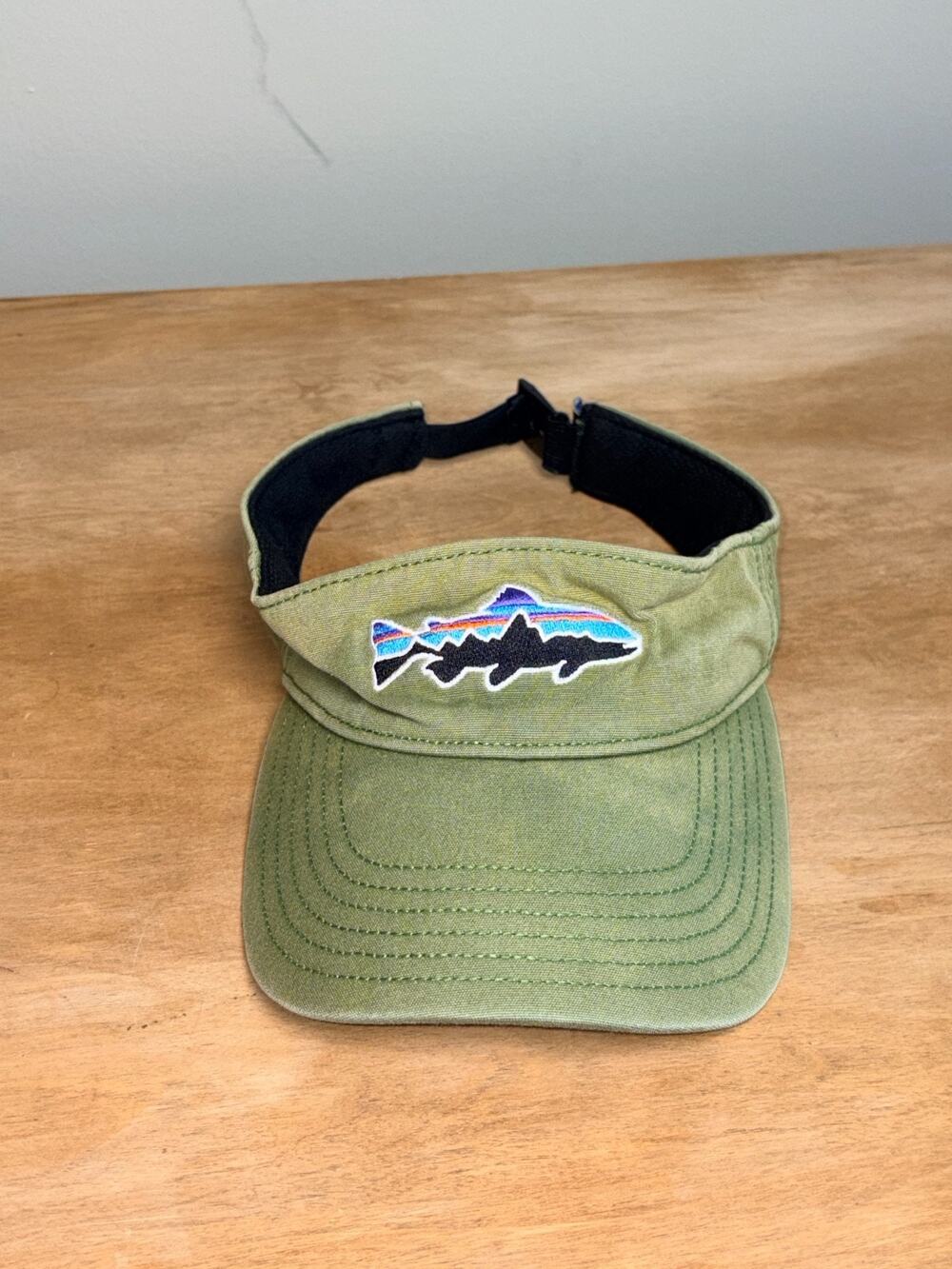 Patagonia Fitz Roy Trout Embroidered Hat Cap Olive Green Adjustable One Size